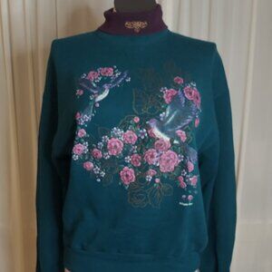 Vintage 90s Gopher Sport Beautiful Sweater Flowers Birds Art